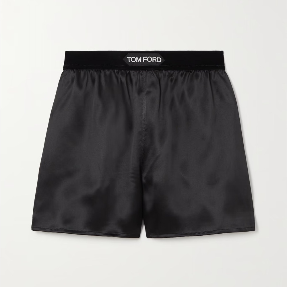 TOM FORD Velvet-trimmed stretch-silk shorts